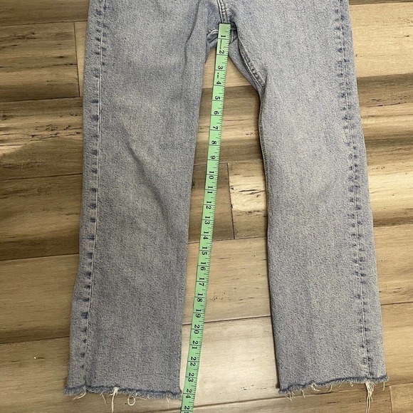 Zara Button Fly Crop Jeans Raw Hem Blue Size 8 - Picture 7 of 8